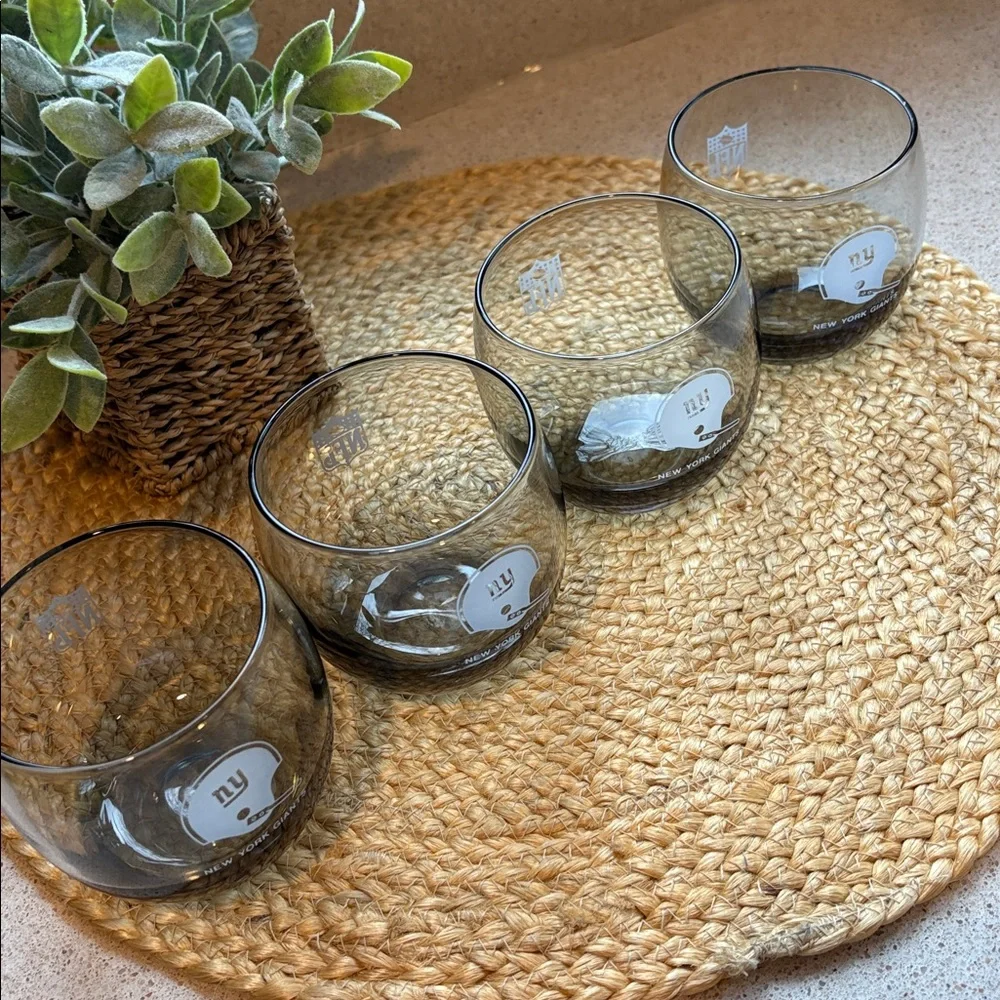(4) Vintage Smokey NY Giants NFL Lowball Cocktail Glasses